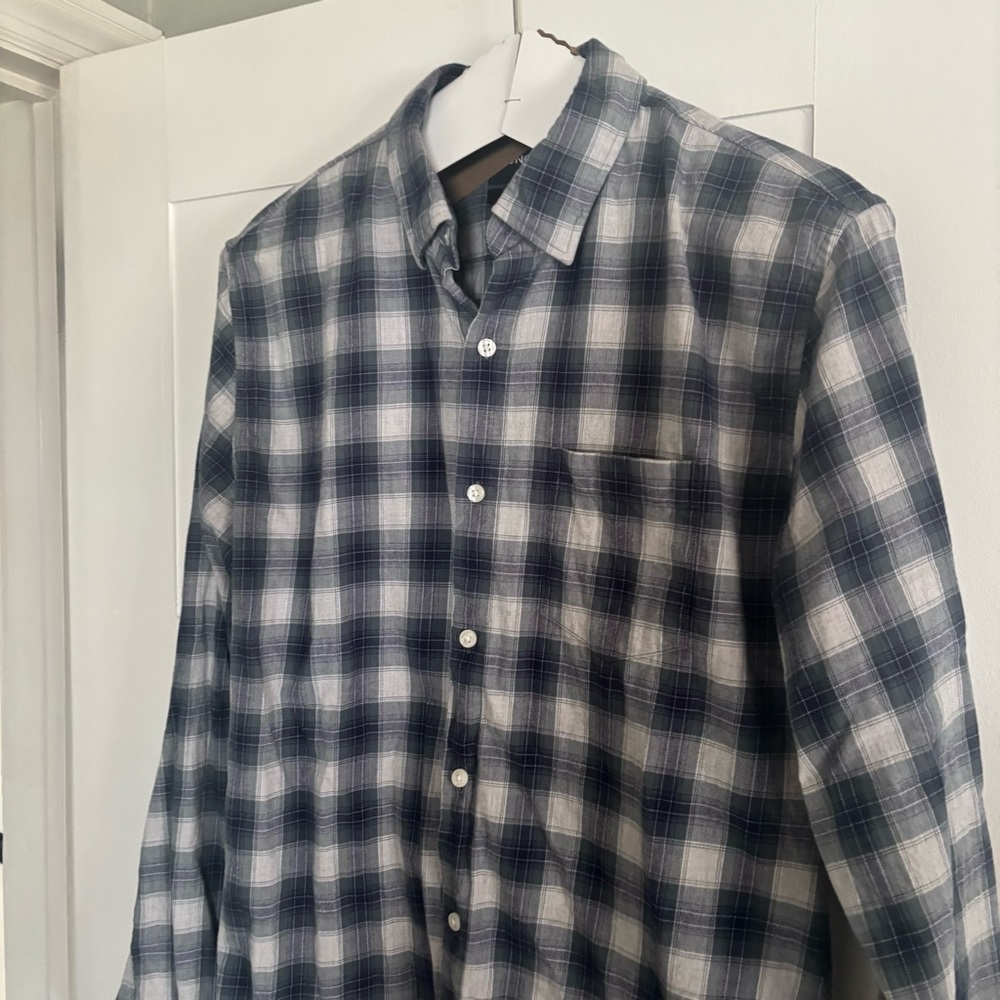 Men’s Bonobos plaid cotton long sleeve brushed flannel button down slim fit navy